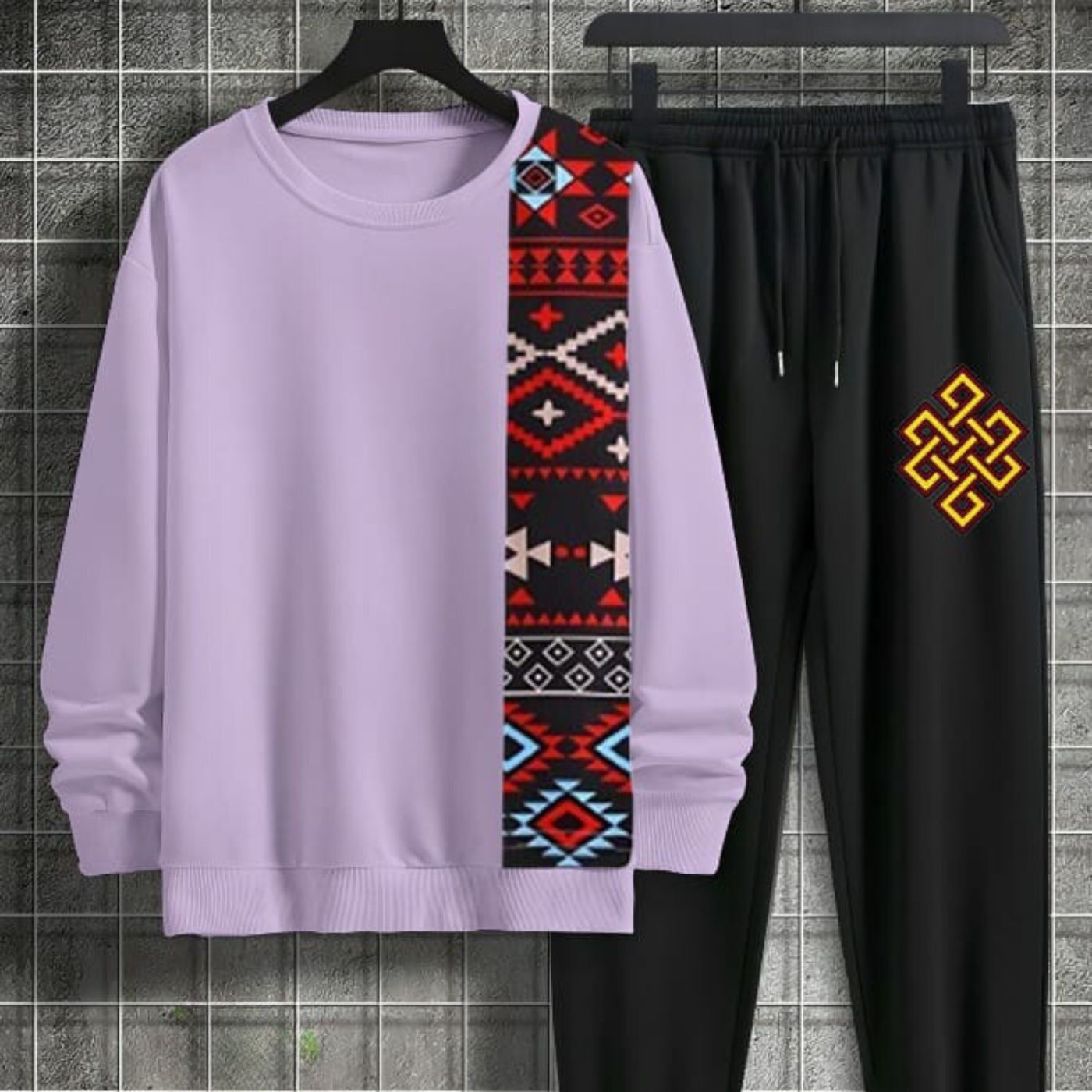 Sindhi Traditional DTF Printing Fleece Sweatshirt &amp; Trouser Grand Bazaar