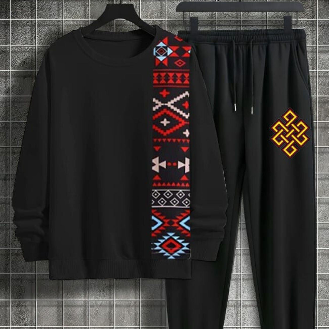 Sindhi Traditional DTF Printing Fleece Sweatshirt &amp; Trouser Grand Bazaar