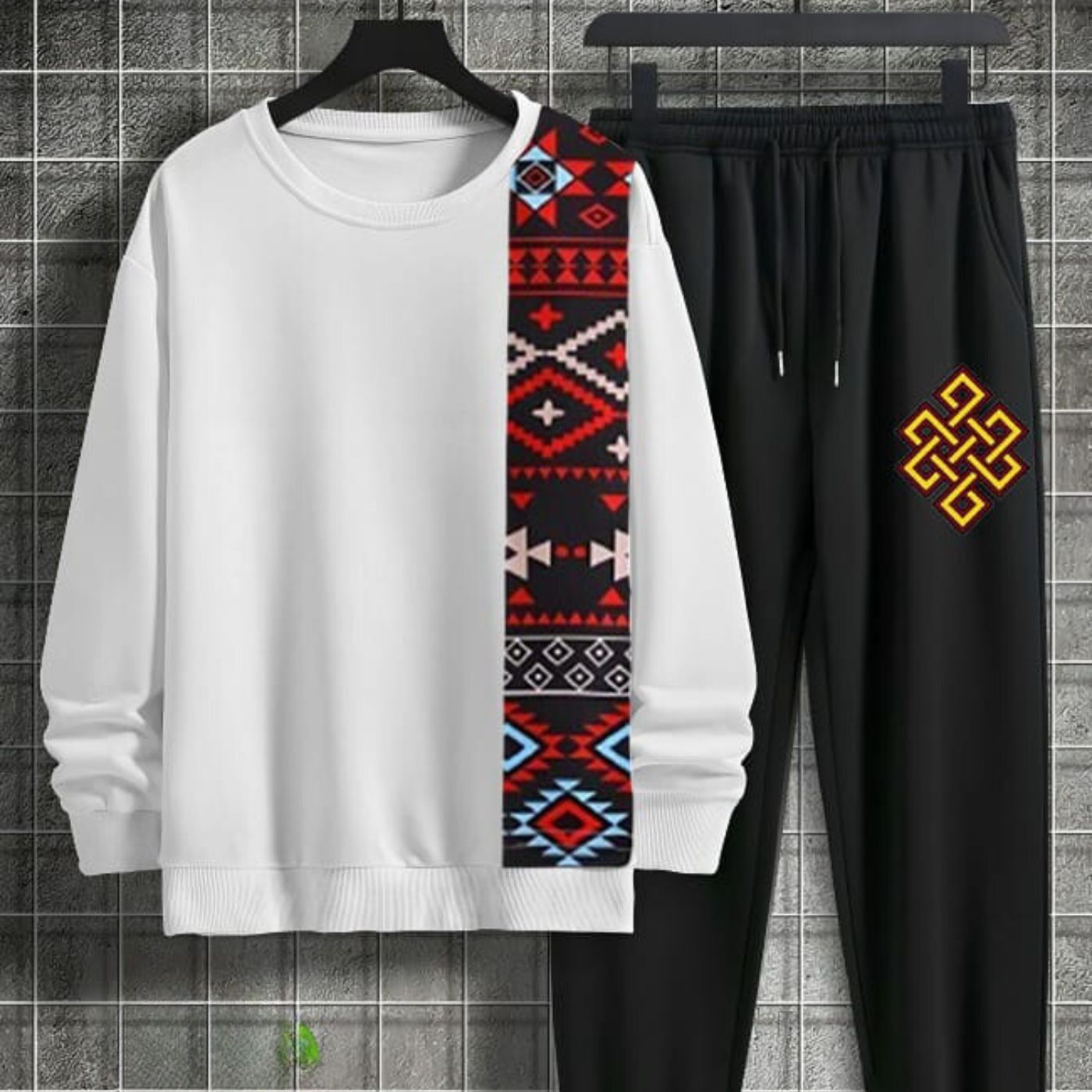 Sindhi Traditional DTF Printing Fleece Sweatshirt &amp; Trouser Grand Bazaar