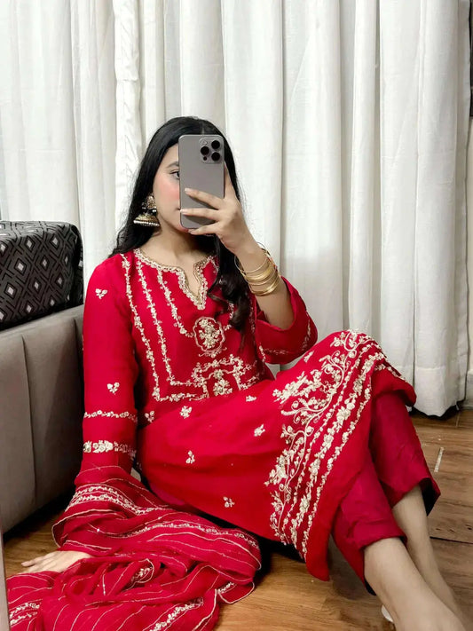 CHIFFON 3PC SUIT - Red Grand Bazaar