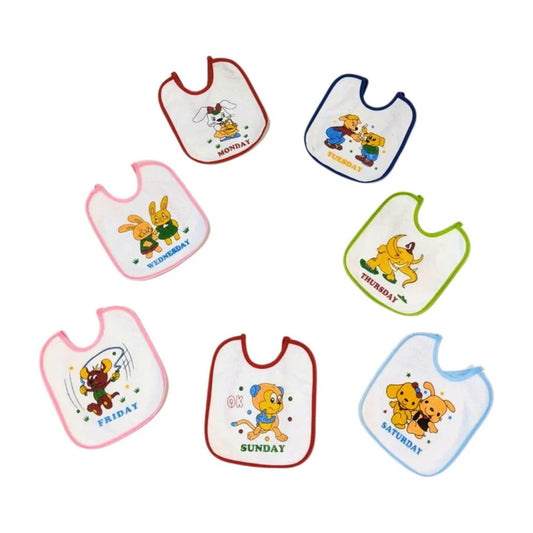 Pack of 7 Days Easy Fastening Baby Bibs – Soft Terry Material with Waterproof PEVA Back Grand Bazaar