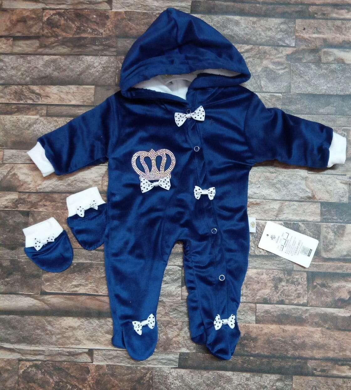 High-Quality Velvet Baby Romper with Cap &amp; Mittens - Sizes 3-9 Months Grand Bazaar