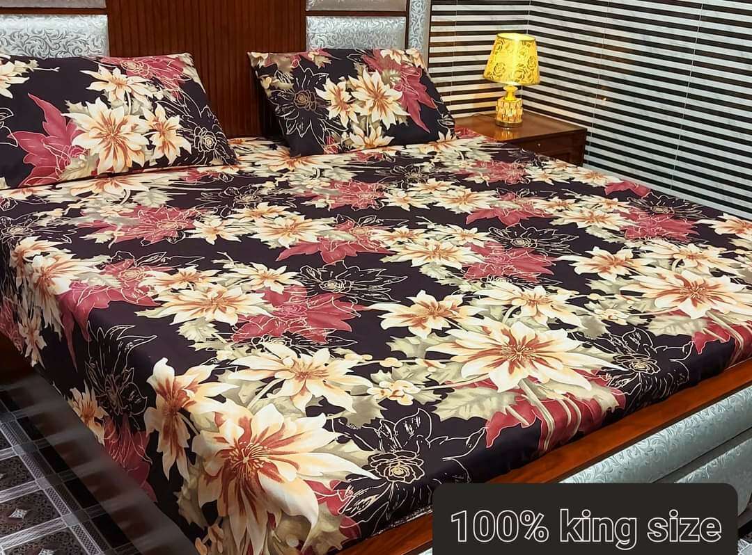 3D Cotton Satin King Size Bedsheet | Floral Brown Grand Bazaar