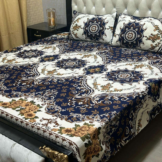 3D Cotton Satin King Size Bedsheet | Blue1 Grand Bazaar