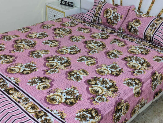 3D Cotton Satin King Size Bedsheet | Pink Grand Bazaar