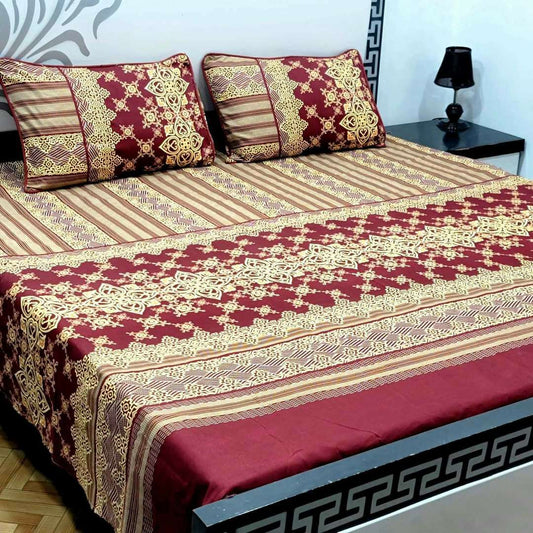 3D Cotton Satin King Size Bedsheet | Maroon Grand Bazaar