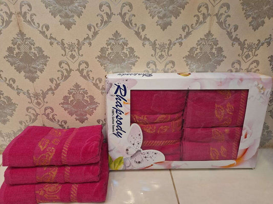 Premium Towel Box Set | 3-Piece 100% Cotton Towels | High-Quality Bath & Hand Towels - Pink Grand Bazaar