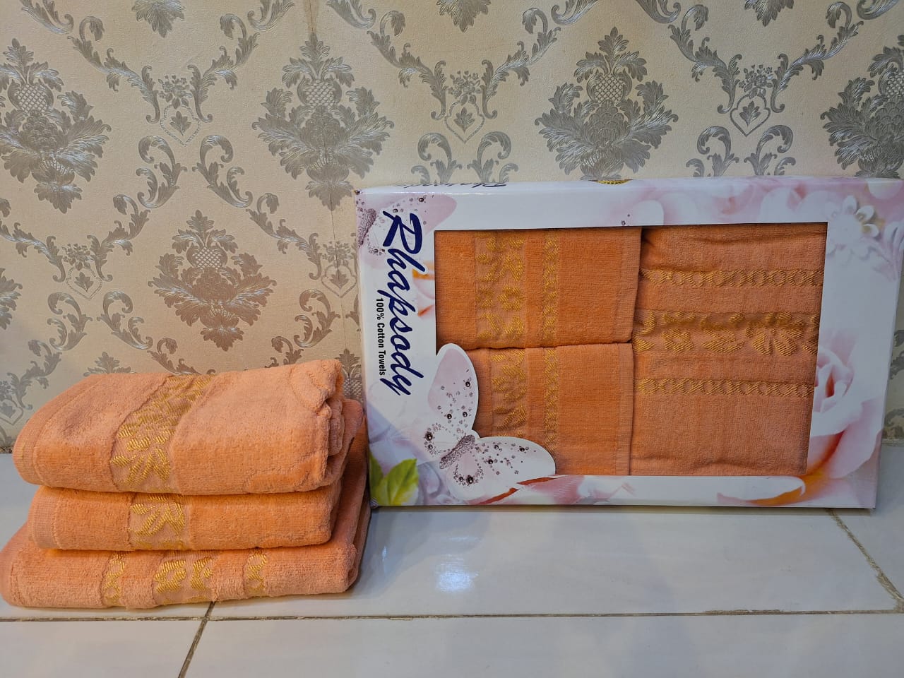 Premium Towel Box Set - High-Quality Bath & Hand Towels Orange Grand Bazaar