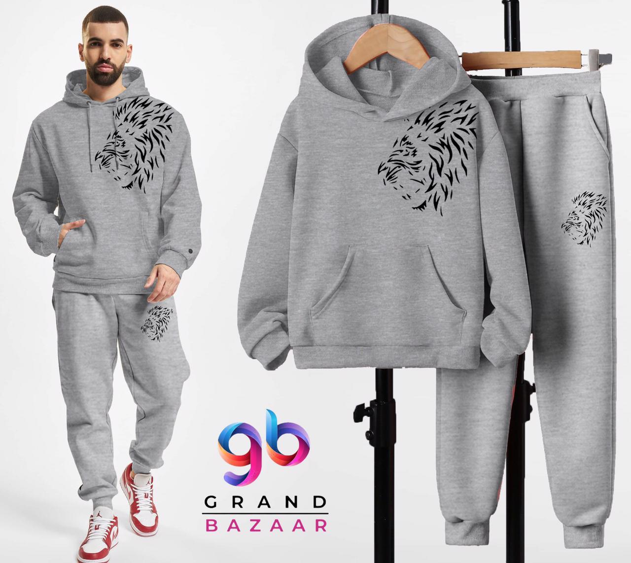 Men's Printed Fleece Hoodies & Trousers Set for Winter Grand Bazaar