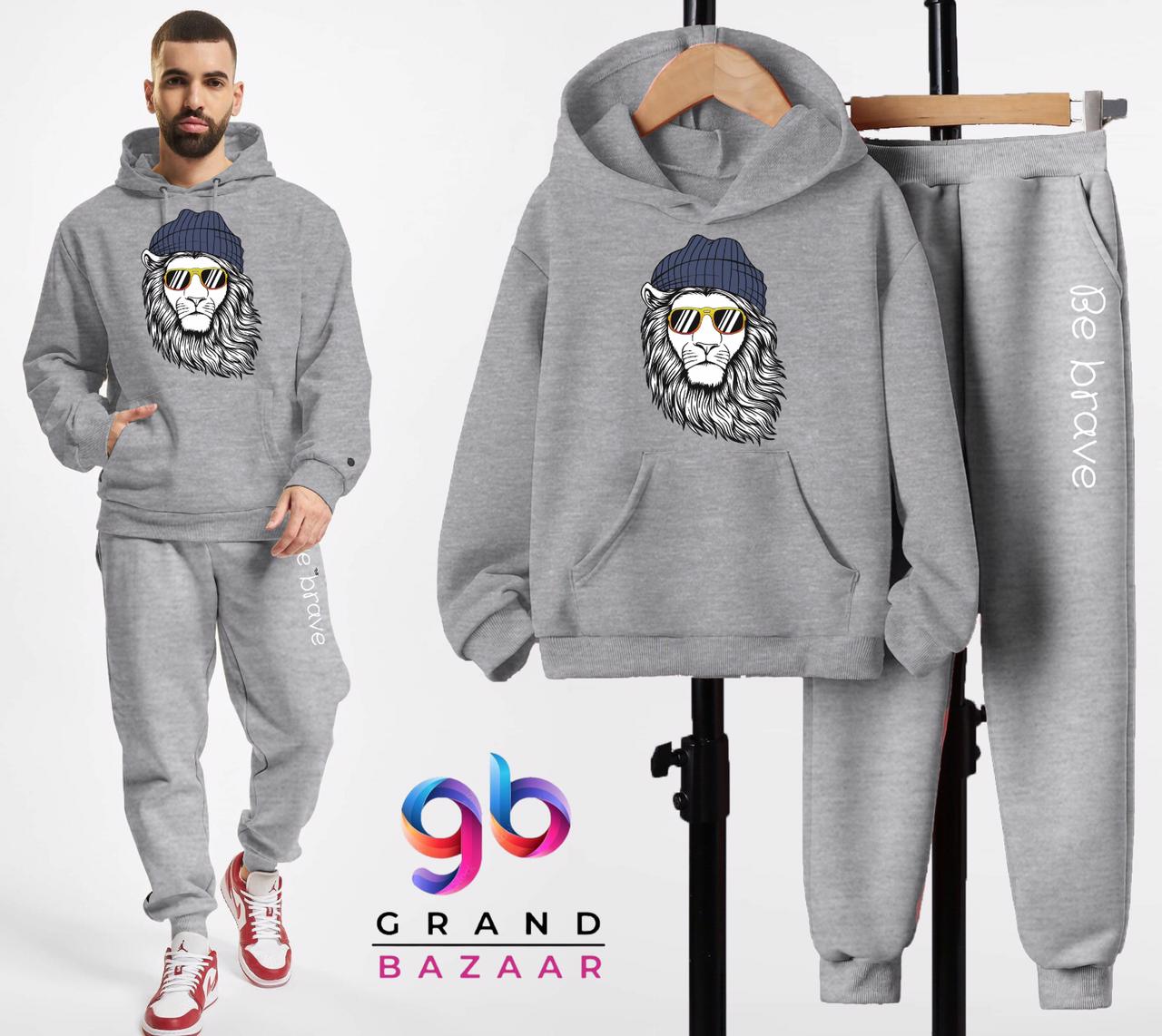 Men's Printed Fleece Hoodies & Trousers Set for Winter Grand Bazaar