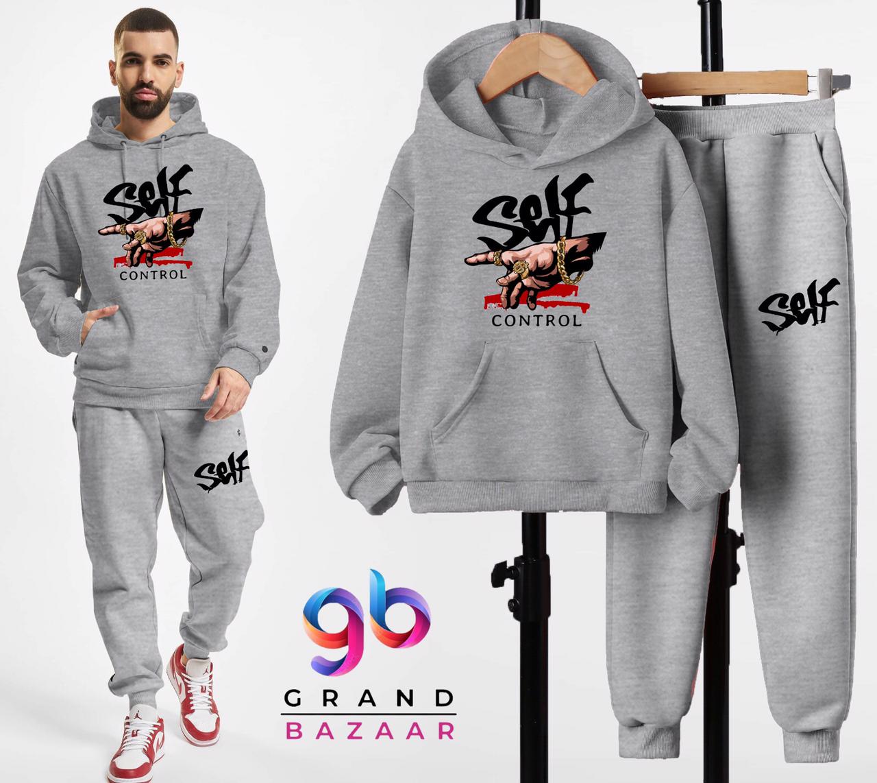 Men's Printed Fleece Hoodies & Trousers Set for Winter Grand Bazaar