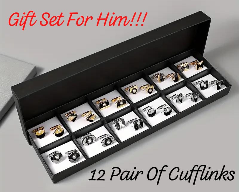 Gift Set for Him - 12 Unique Cufflinks in Elegant Gift Box Grand Bazaar