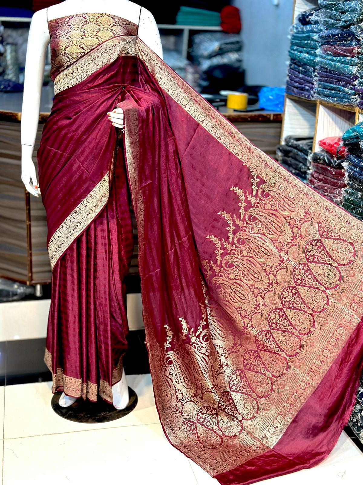 Katan Banarsi Saree with Self Print and Embroidered Pallo