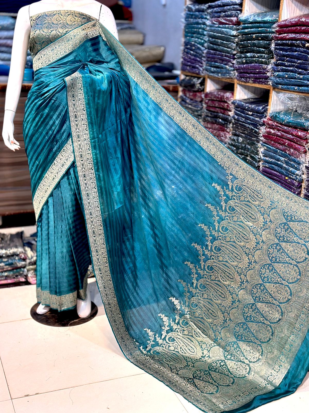 Katan Banarsi Saree with Self Print and Embroidered Pallo