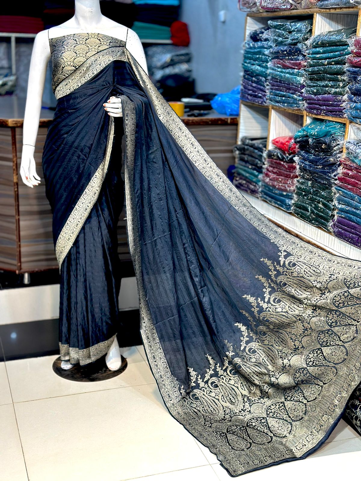 Katan Banarsi Saree with Self Print and Embroidered Pallo