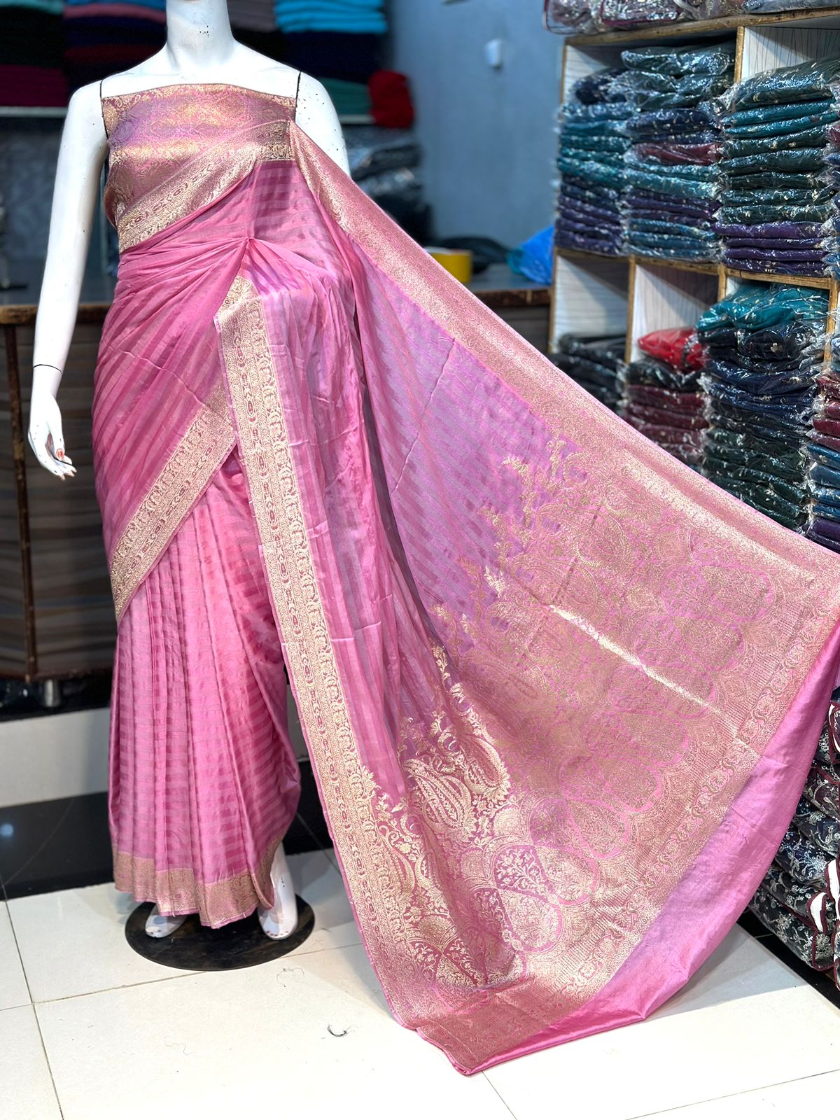 Katan Banarsi Saree with Self Print and Embroidered Pallo