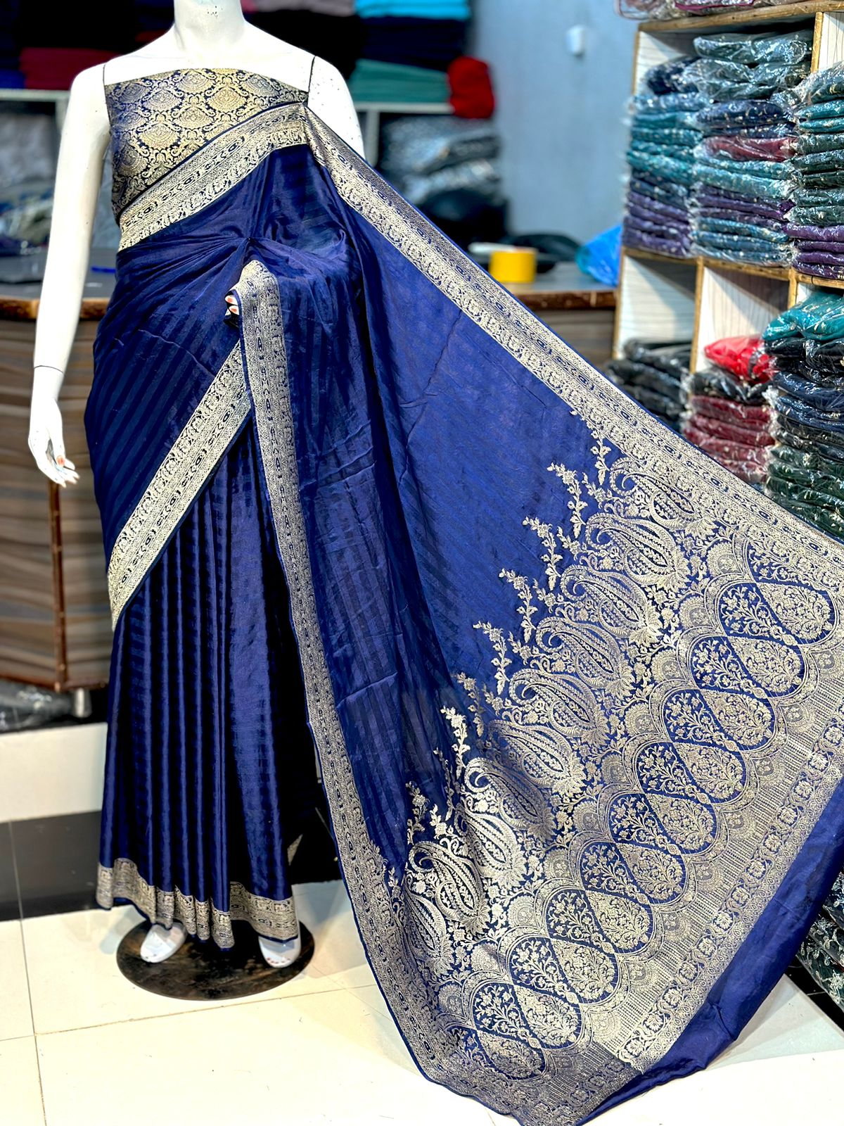 Katan Banarsi Saree with Self Print and Embroidered Pallo