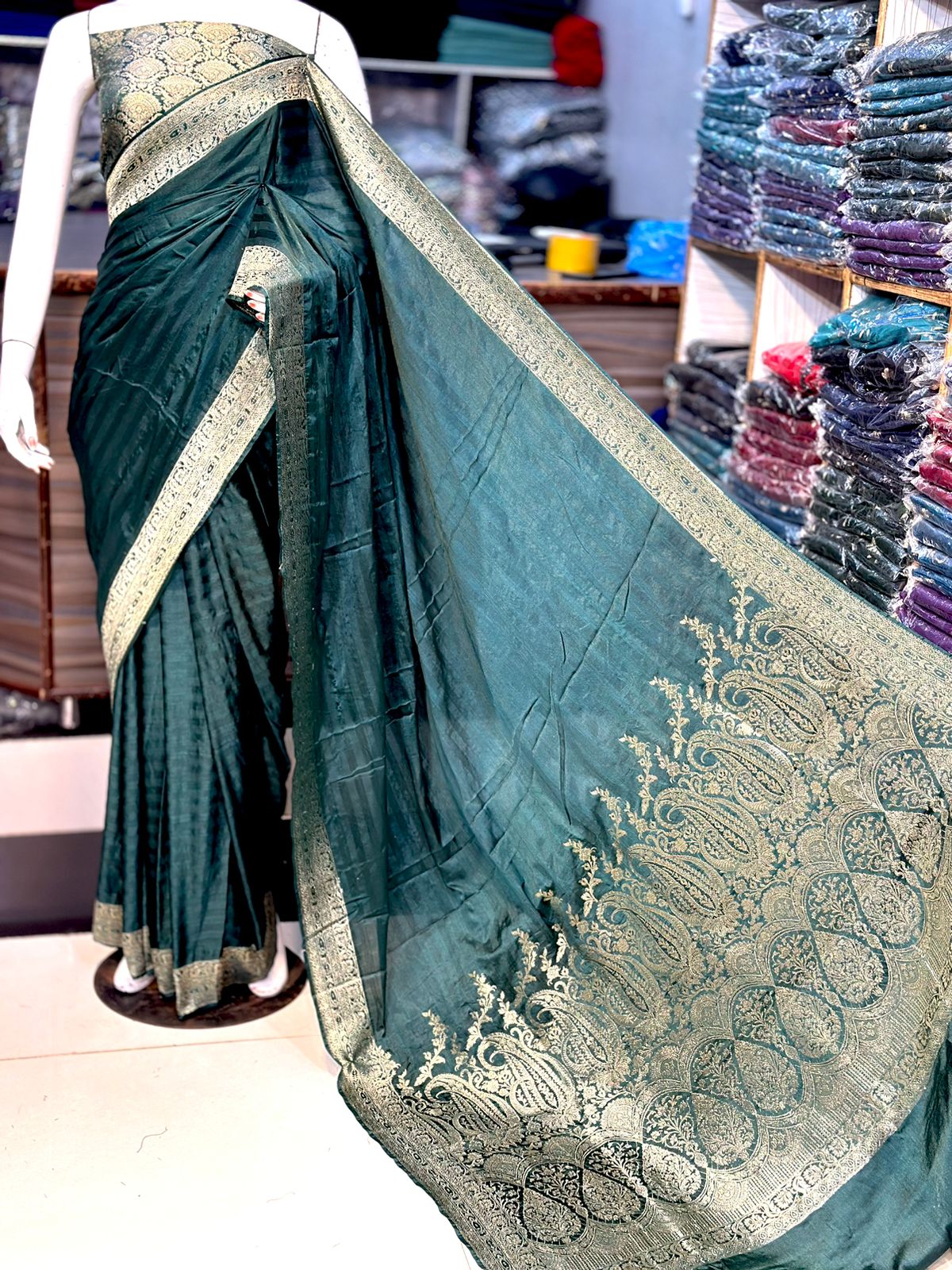 Katan Banarsi Saree with Self Print and Embroidered Pallo