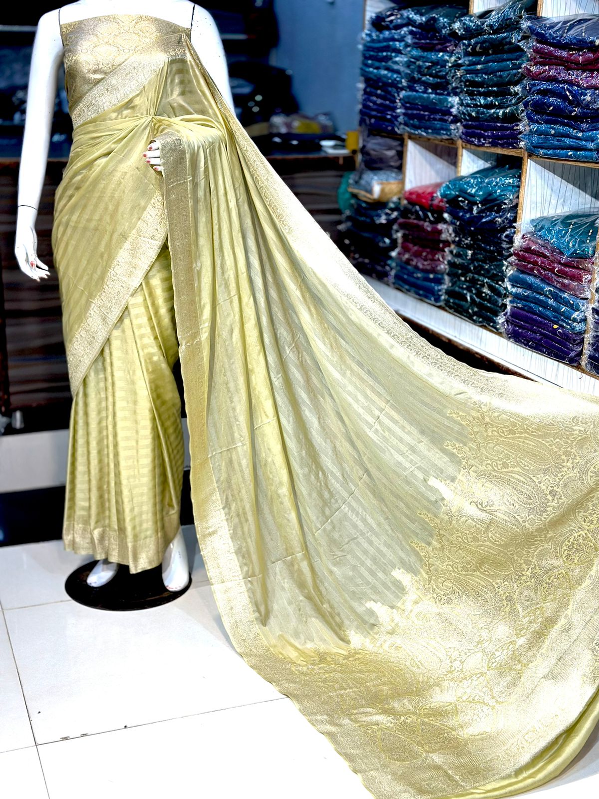 Katan Banarsi Saree with Self Print and Embroidered Pallo