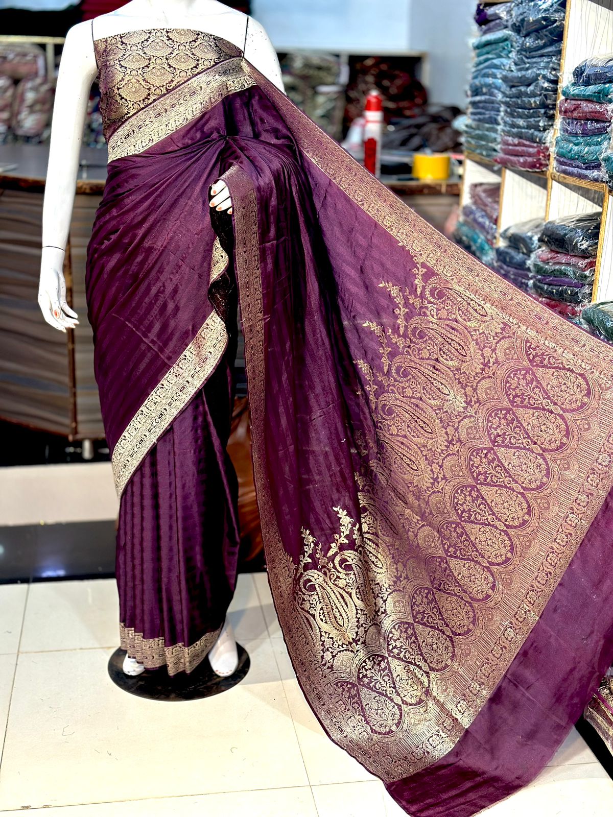 Katan Banarsi Saree with Self Print and Embroidered Pallo