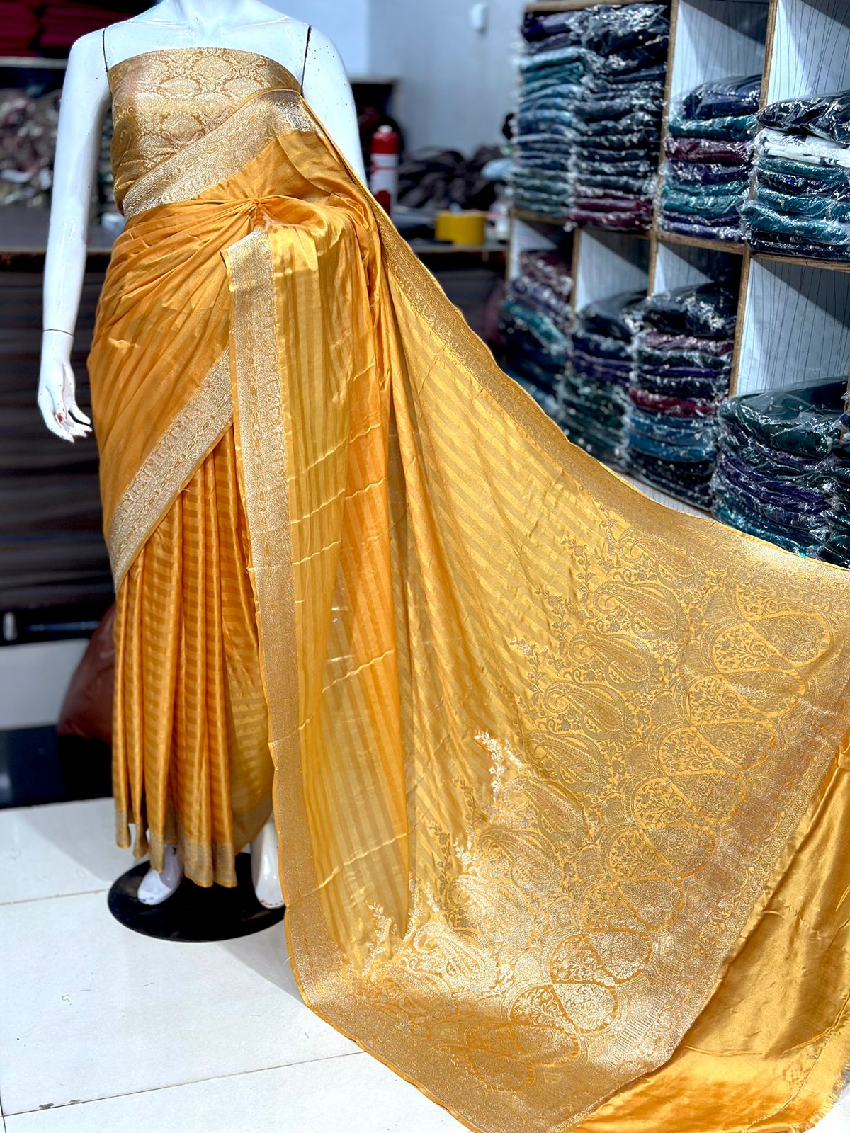 Katan Banarsi Saree with Self Print and Embroidered Pallo