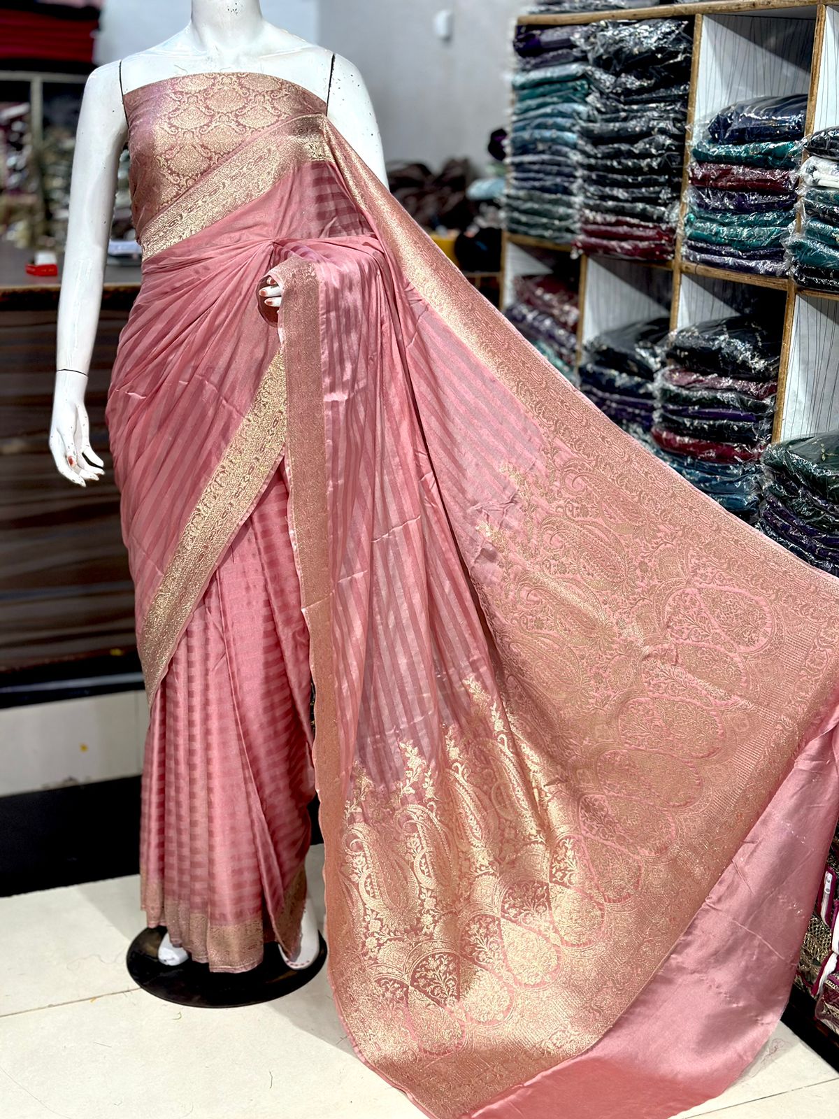 Katan Banarsi Saree with Self Print and Embroidered Pallo